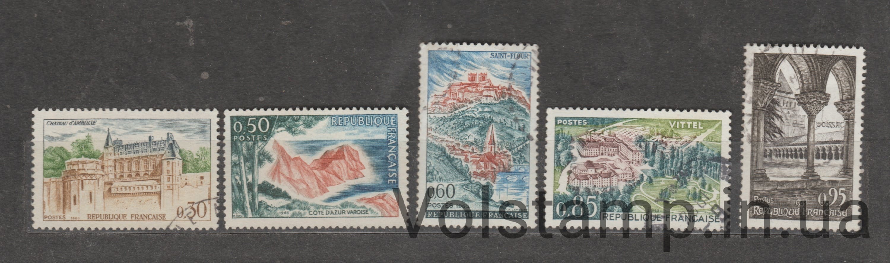 Франция Серия марок (Лазурный берег, Вар) Гашеные №1444-1448 1963 Франция Серия марок (Лазурный берег, Вар) Гашеные №1444-1448