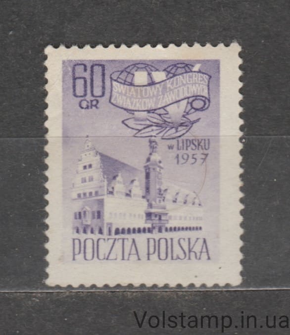 Польша Марка (Ратуша, Лейпциг) MH №1028 1957 Польша Марка (Ратуша, Лейпциг) MH №1028