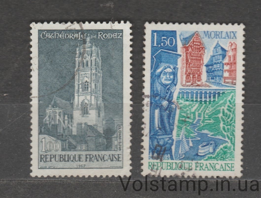 Франція Серія марок (Собор у Родезі) Гашені №1585-1586 1967 Франція Серія марок (Собор у Родезі) Гашені №1585-1586