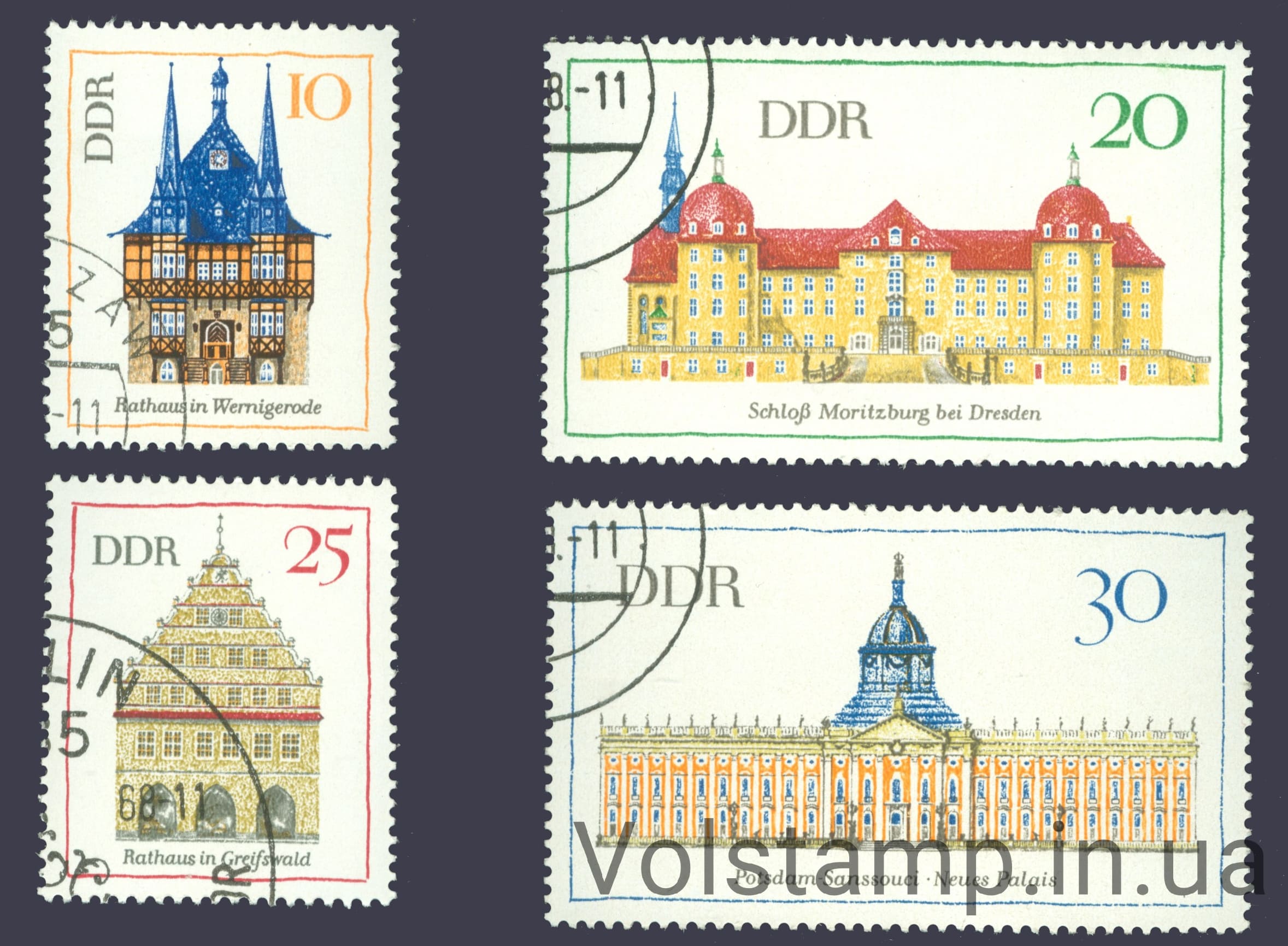 GDR Series of Stamps (Important Buildings-II) Used 1968 GDR Series of stamps (Important Buildings-II) Used №1379-1382