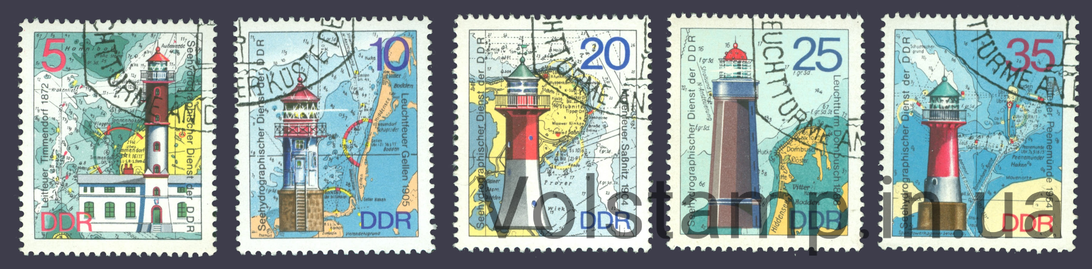 НДР Серія марок (Маяки) Гашені 1975 НДР Серія марок (Маяки) Гашені №2045-2049