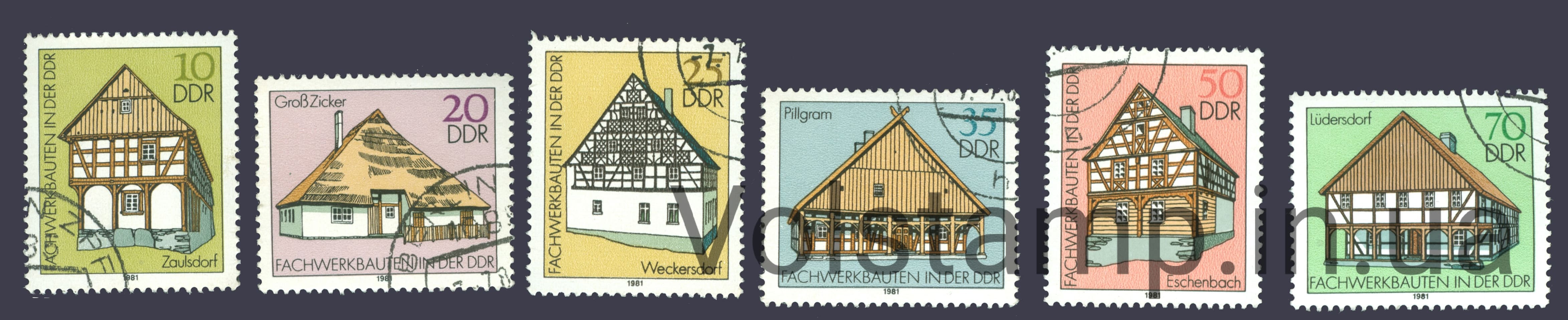 GDR Series of stamps (half-timbered buildings-II) Used 1981 GDR Series stamps (half-timbered buildings-II) Used №2623-2628