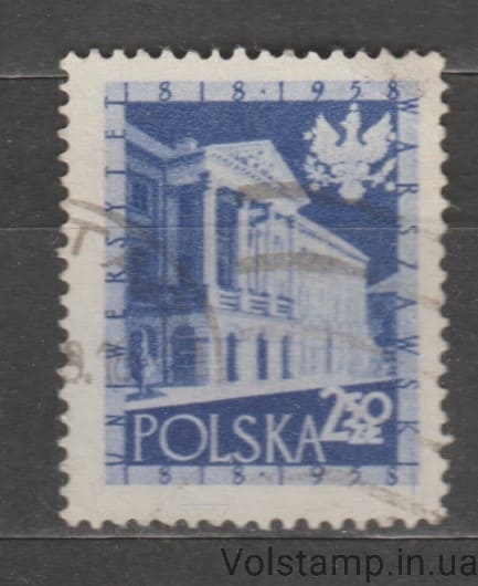 1958 Польща Марка (Варшавський університет) Гашена №1056