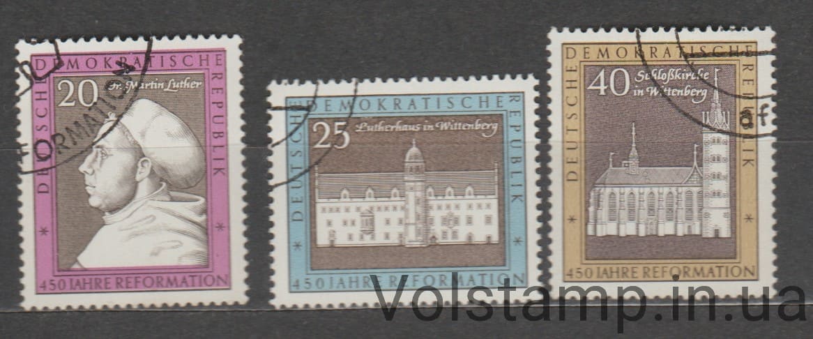 НДР Серія марок (Заки, церкви, лютер) Гашені №1317-1319 1967 НДР Серія марок (Заки, церкви, лютер) Гашені №1317-1319