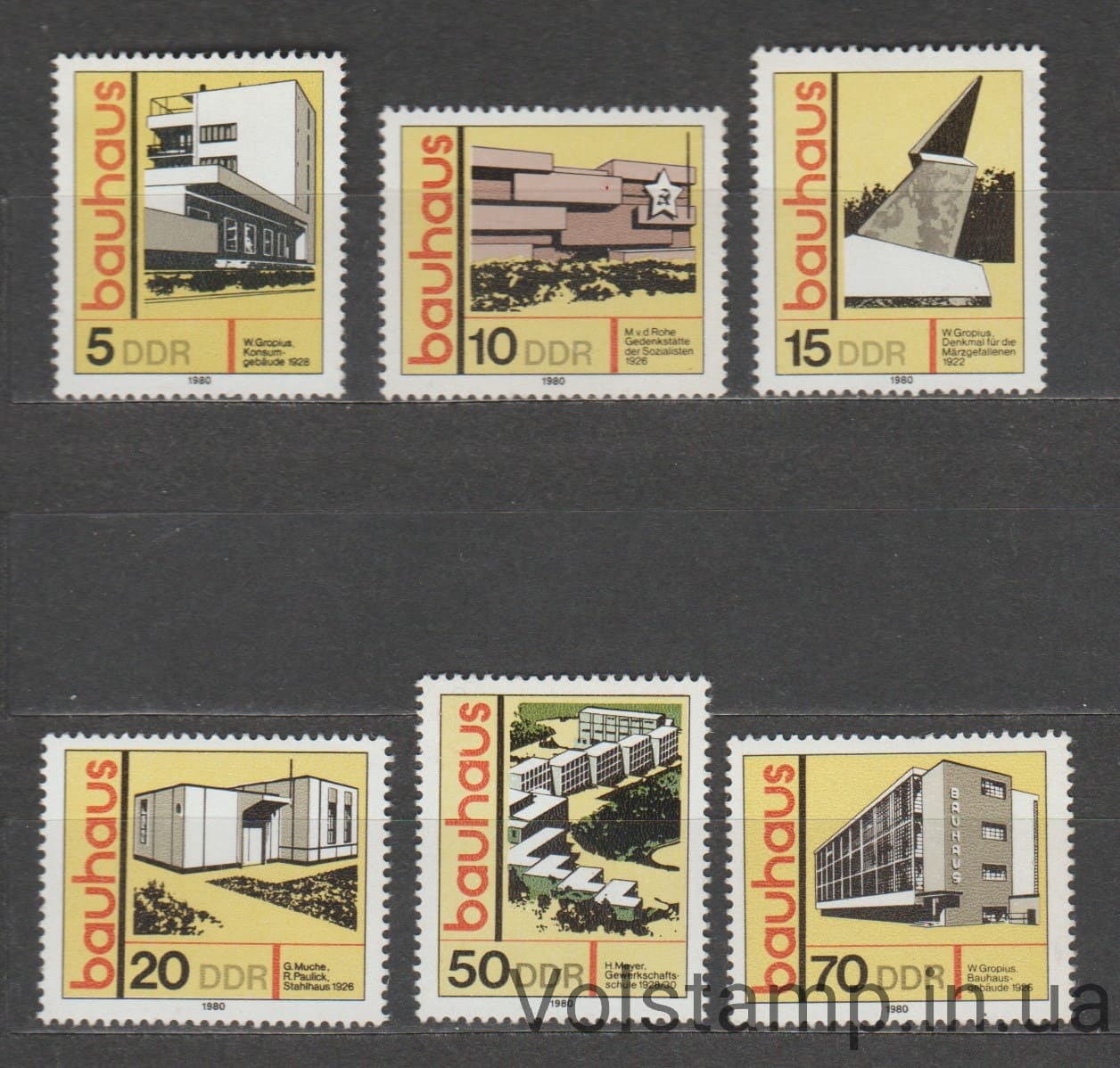 1980 НДР Серія марок (Буди в стилі баухаус) MNH №2508-2513