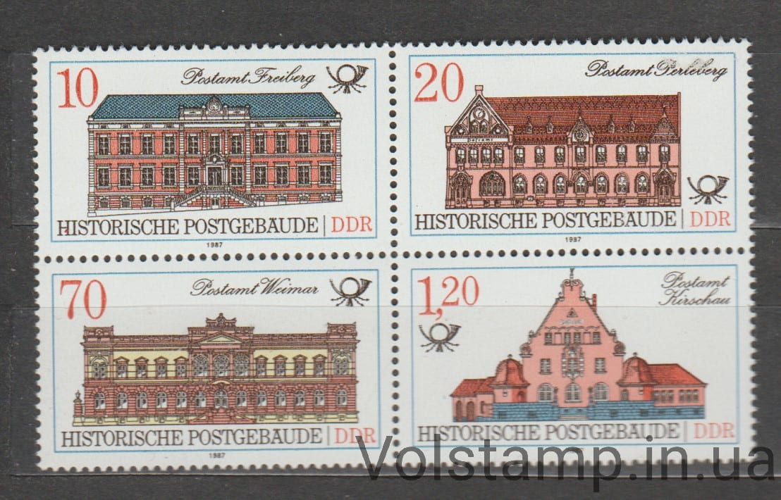 НДР Квартблок (Архітектура, поштові будівлі) MNH №3067-3070 1987 НДР Квартблок (Архітектура, поштові будівлі) MNH №3067-3070