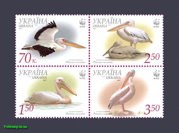 Сцепка Фауна Пеликан розовый 2007 сцепка Фауна Пеликан розовый №855-858