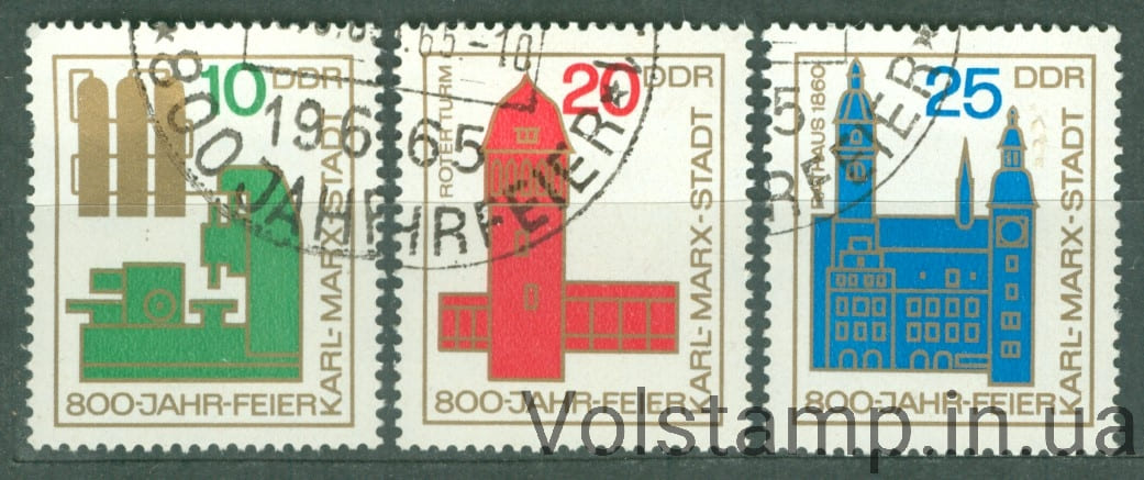 ГДР Серия марок (800-летие Хемница) Гашеные №1117-1119 1965 ГДР Серия марок (800-летие Хемница) Гашеные №1117-1119
