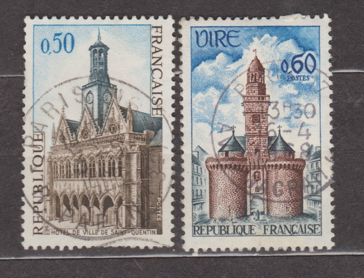 Франция Серия марок (Ратуша, Сен-Квентин (Эна)) Гашеные №1591-1592 1967 Франция Серия марок (Ратуша, Сен-Квентин (Эна)) Гашеные №1591-1592